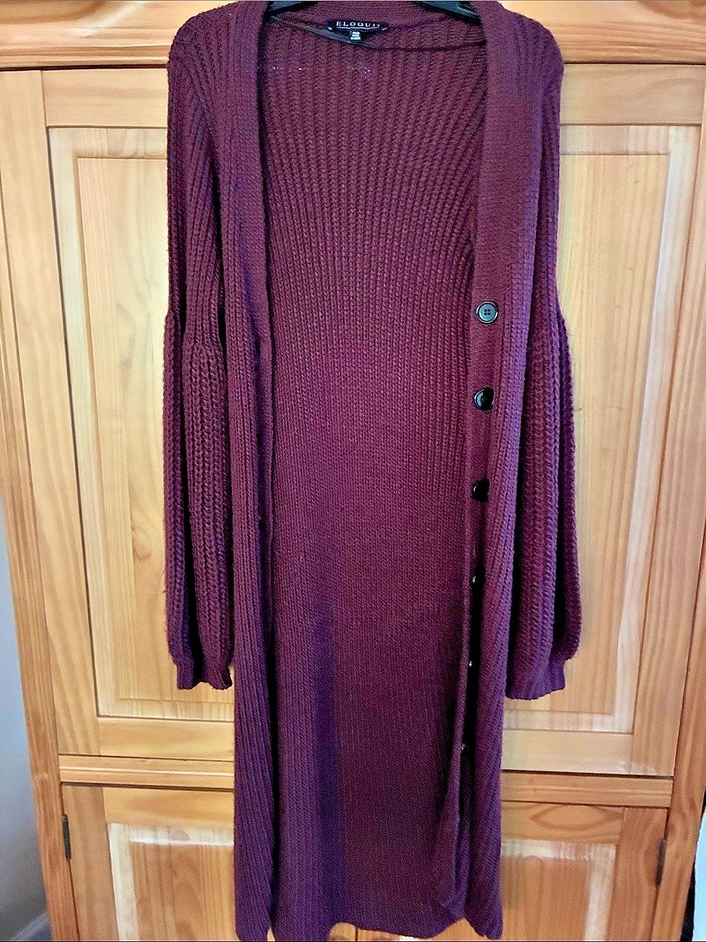 Eloquii Longline Button-Front Cardigan in Burgundy